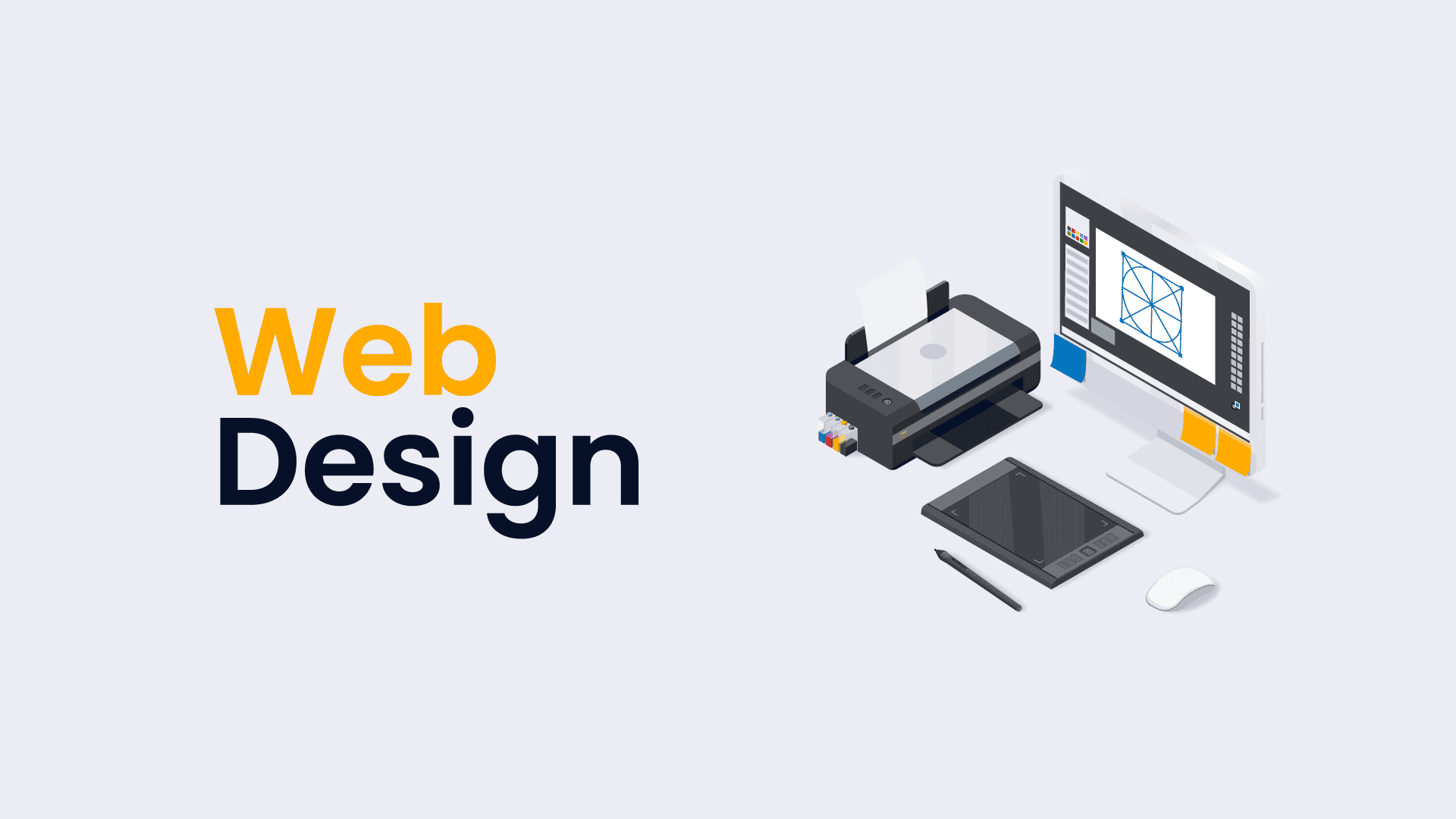 stampante laptop e pc con lavoro di web design