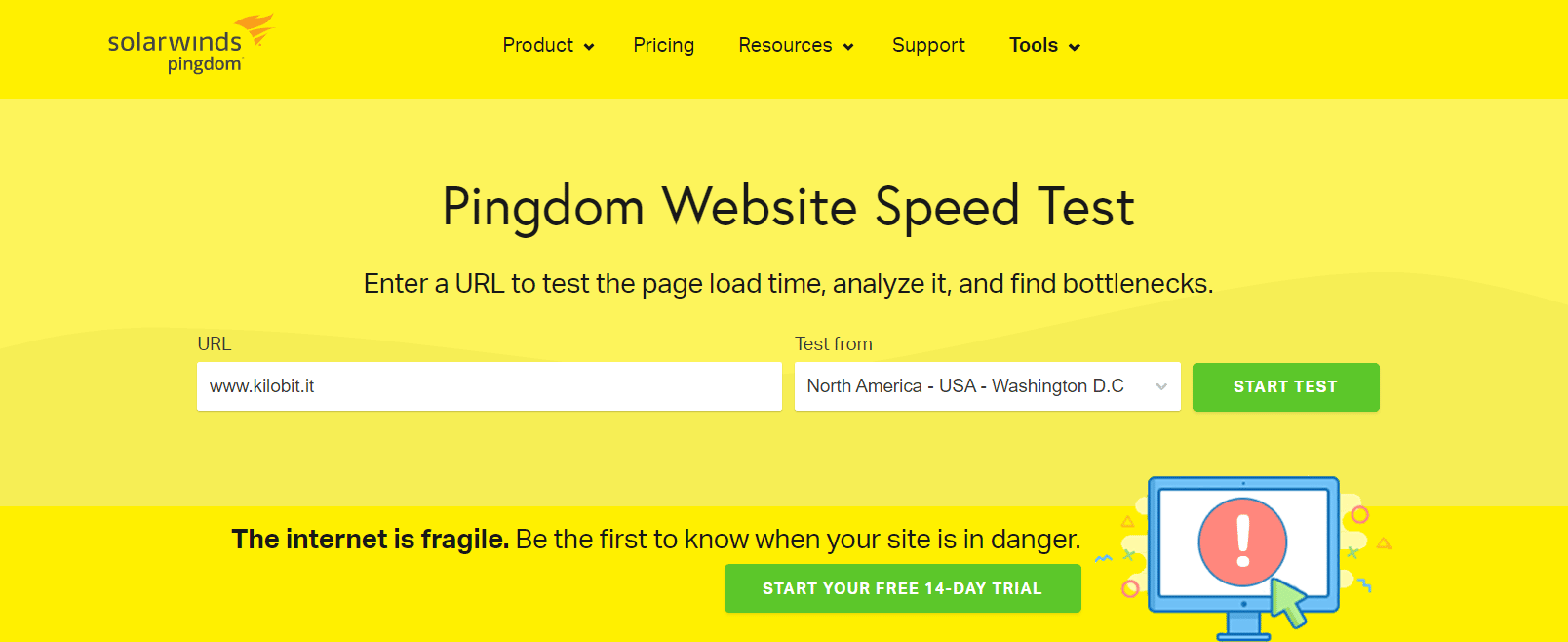 home pingdom per misurare velocità sito web