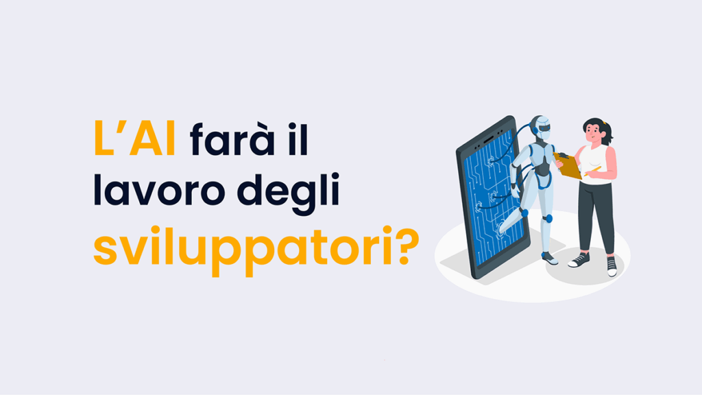 donna sviluppatore web intervista bot AI che esce da smartphone