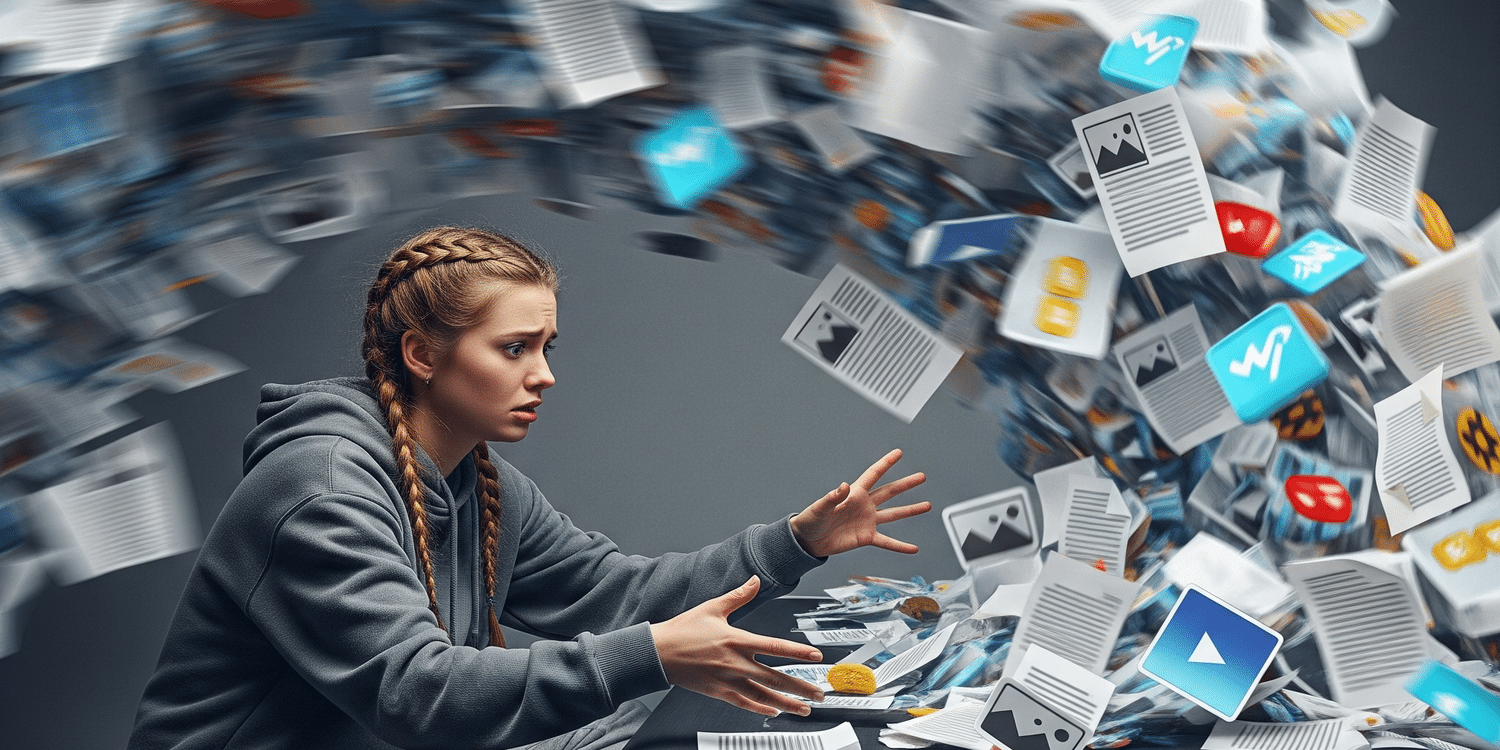 ragazza gen z content creator sopraffatta da quantità contenuti