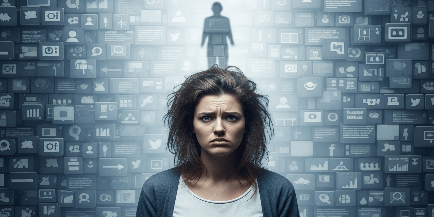 donna millenial annoiata xhe vede ombra umana tra conenuti asettici