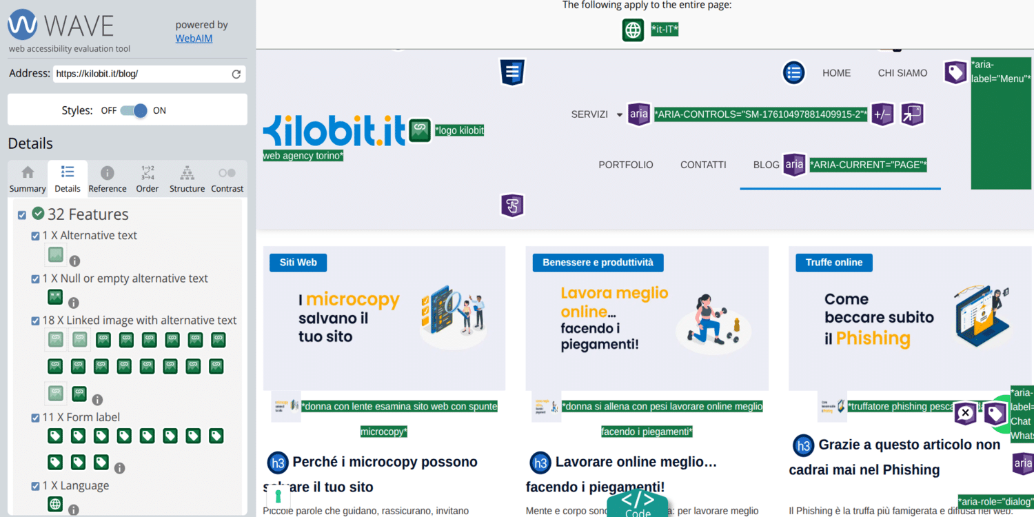 screen verifica accessibilità kilobit su Wave
